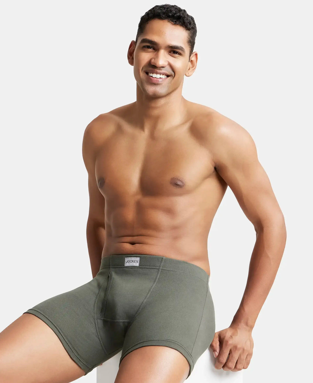 JOCKEY Rib Solid Boxer Brief with Ultrasoft and Durable Waistband #8008 - Deep Olive