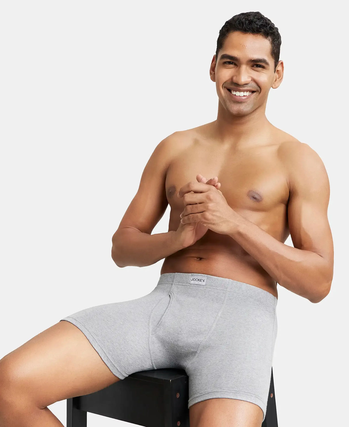 JOCKEY Rib Solid Boxer Brief with Ultrasoft and Durable Waistband #8008 - Grey Melange