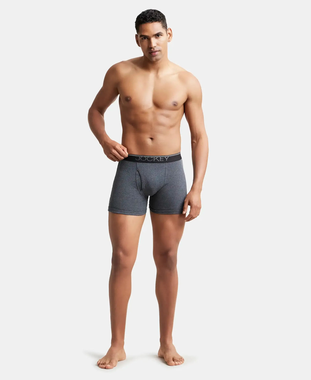 JOCKEY Rib Solid Boxer Brief with Ultrasoft and Durable Waistband #8009 - Charcoal Melange