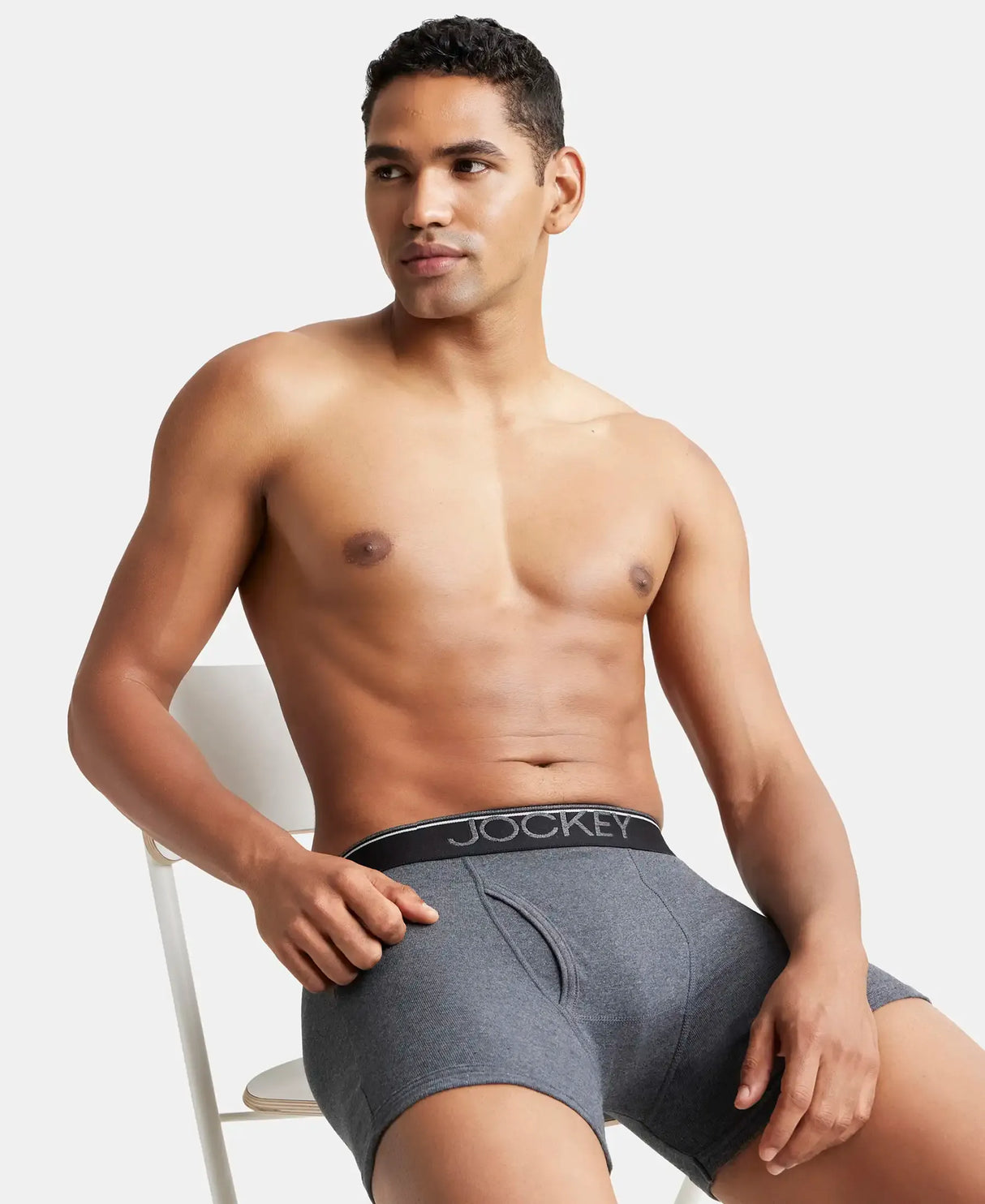 JOCKEY Rib Solid Boxer Brief with Ultrasoft and Durable Waistband #8009 - Charcoal Melange