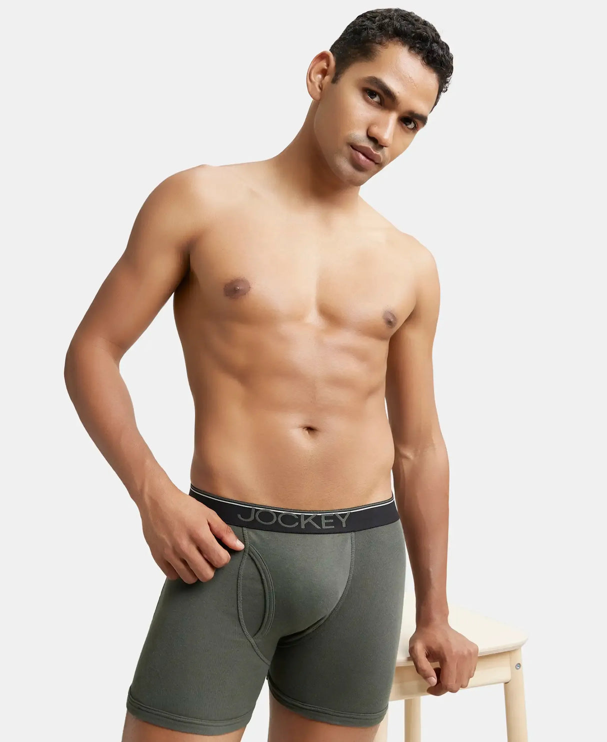 JOCKEY Rib Solid Boxer Brief with Ultrasoft and Durable Waistband #8009 - Deep Olive