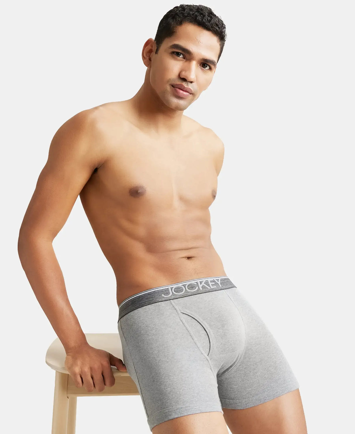 JOCKEY Rib Solid Boxer Brief with Ultrasoft and Durable Waistband #8009 - Grey Melange