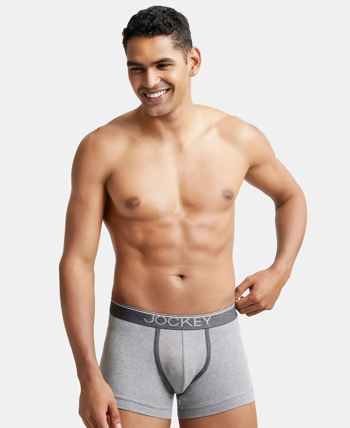 JOCKEY Super Combed Cotton Rib Solid Trunk with Ultrasoft Waistband #8015- Grey Melange