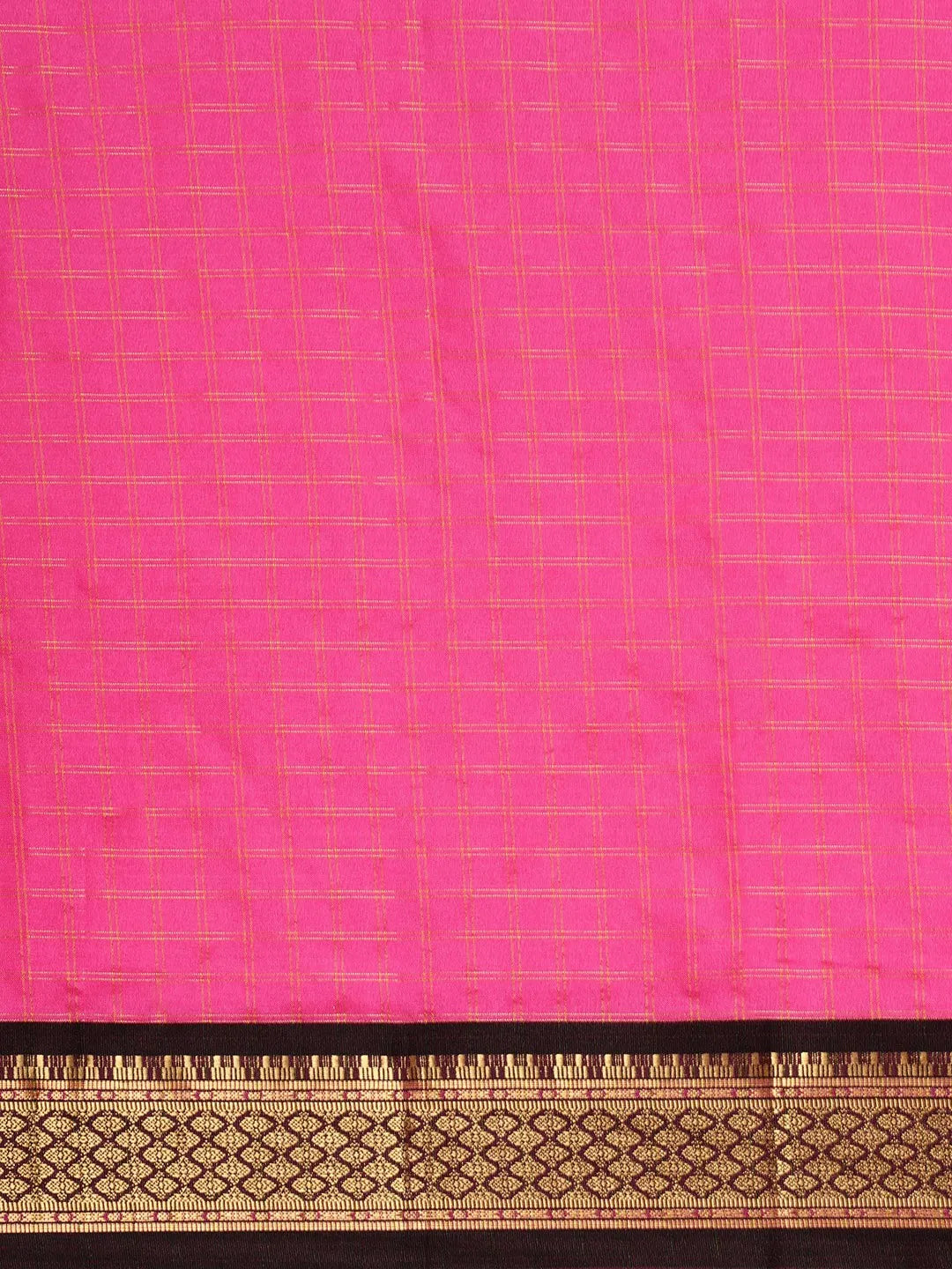 KALINI - Pink & Gold-Toned Checked Zari Silk Cotton Saree