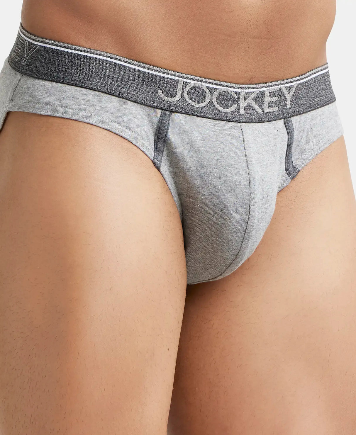 JOCKEY Super Combed Cotton Rib Solid Brief with Ultrasoft Waistband #8044 - Grey Melange