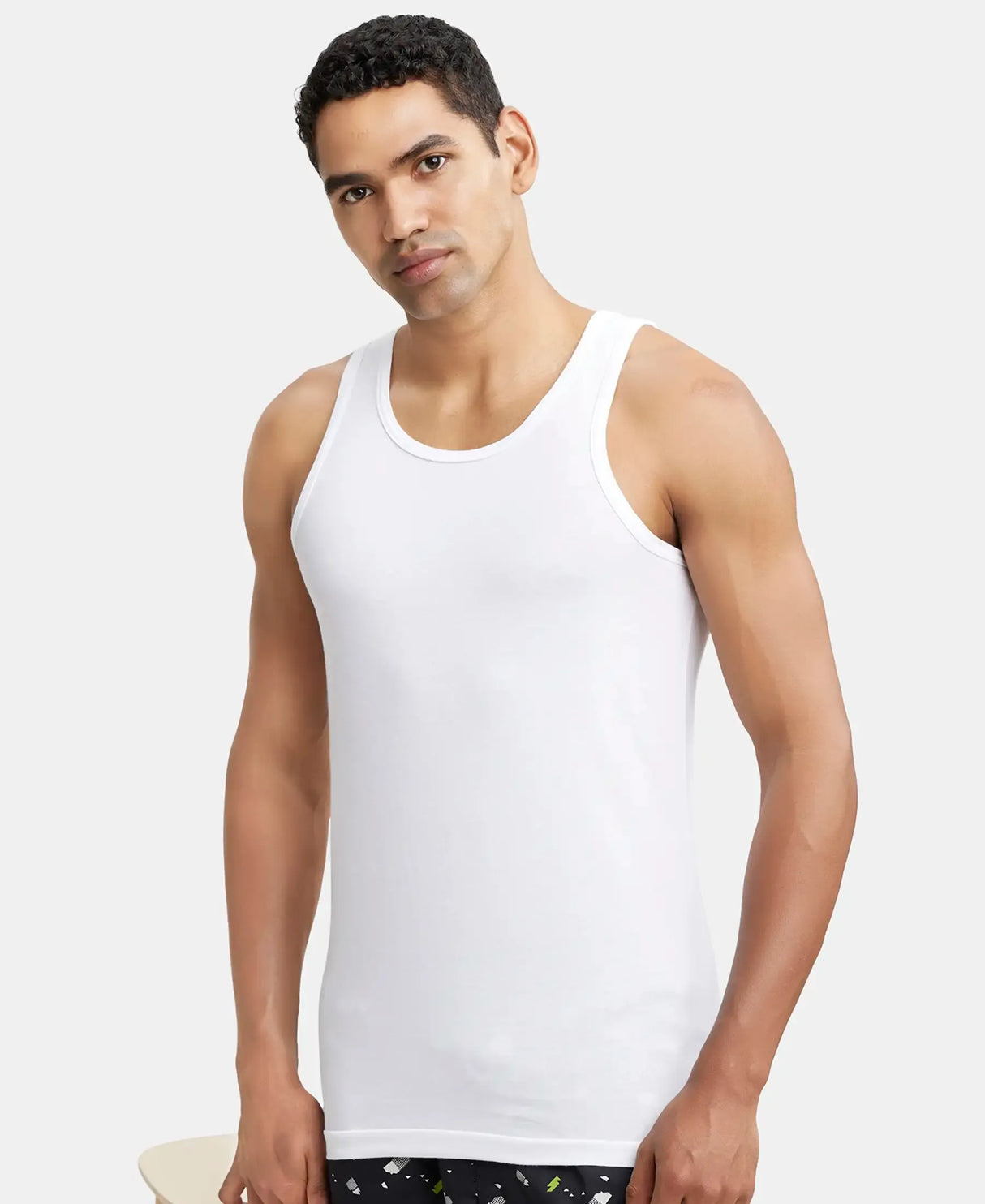 Super Combed Cotton Round Neck Sleeveless Vest #8816 - White