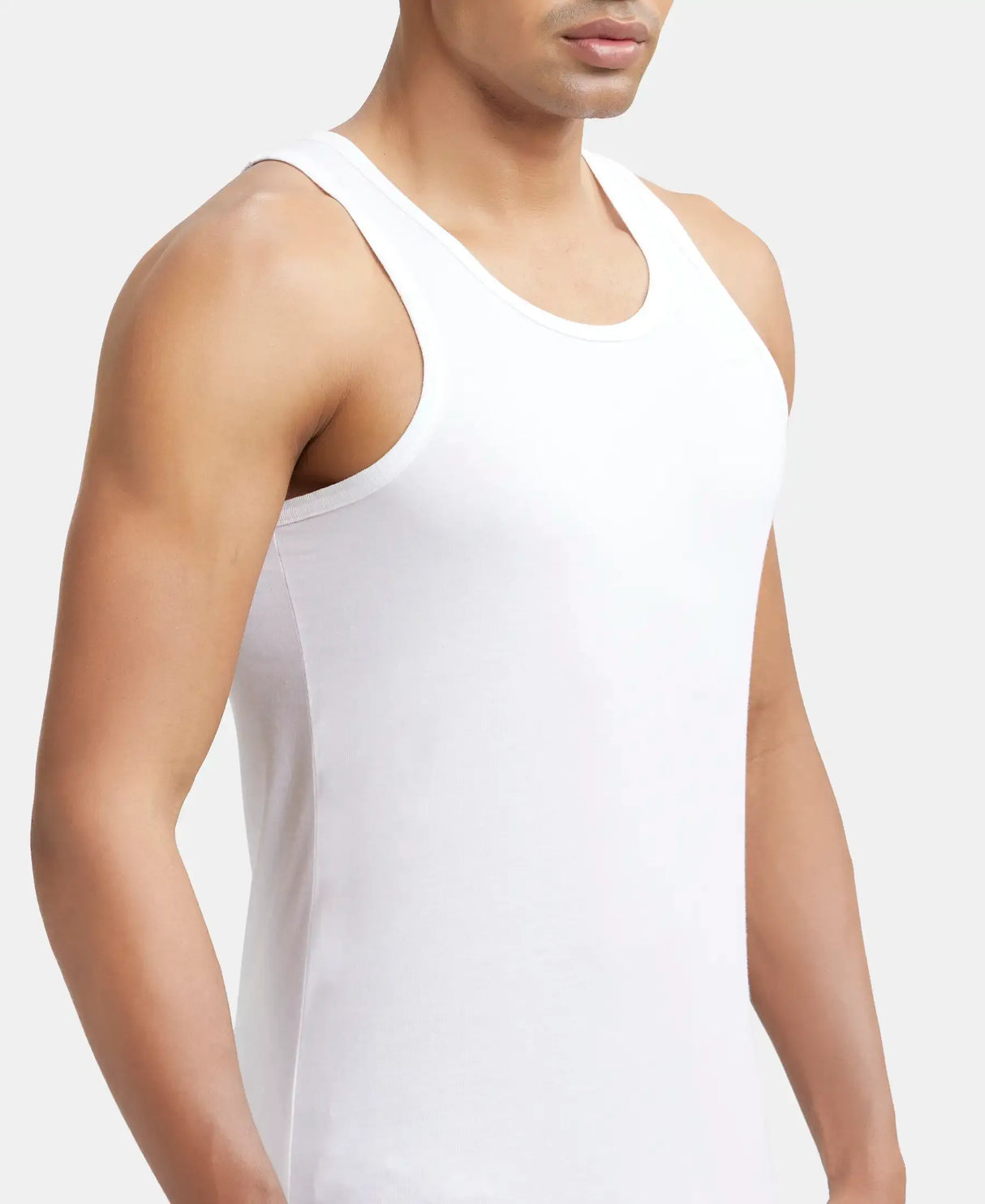 Super Combed Cotton Round Neck Sleeveless Vest #8816 - White