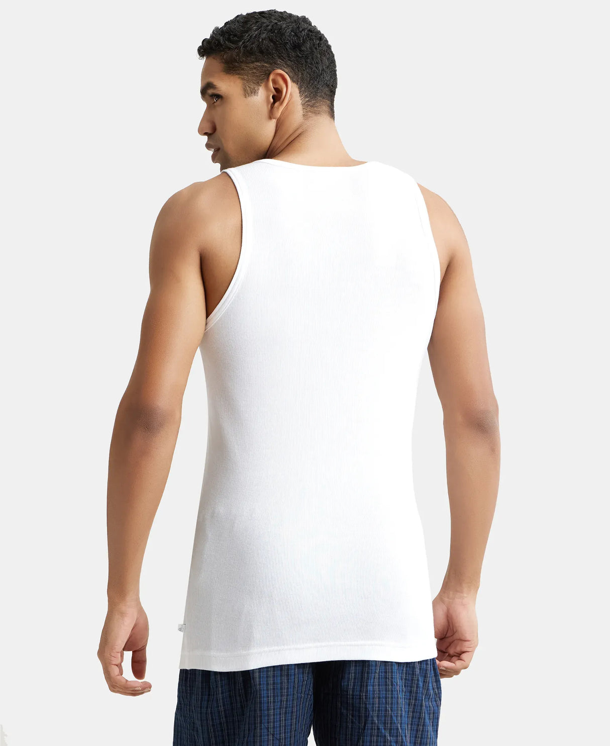 Super Combed Cotton Rib Round Neck Sleeveless Vest with StayFresh Properties #8823 - White (Pack of 2)