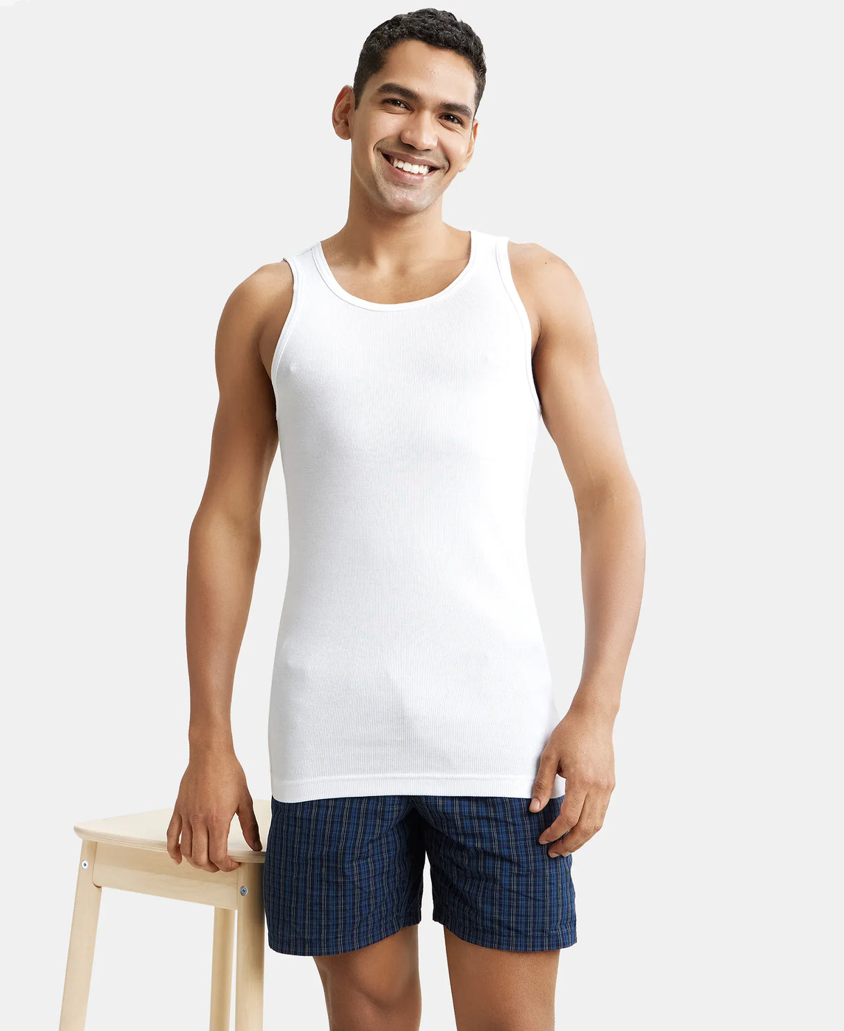 Super Combed Cotton Rib Round Neck Sleeveless Vest with StayFresh Properties #8823 - White (Pack of 2)