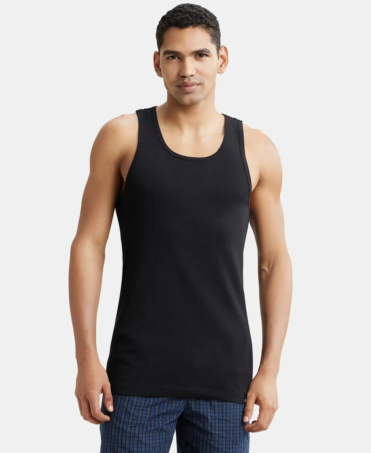 JOCKEY Super Combed Cotton Rib Round Neck with Racer Back Gym Vest #9922- Black