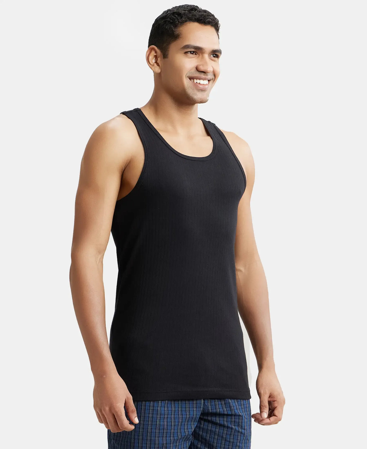 JOCKEY Super Combed Cotton Rib Round Neck with Racer Back Gym Vest #9922- Black