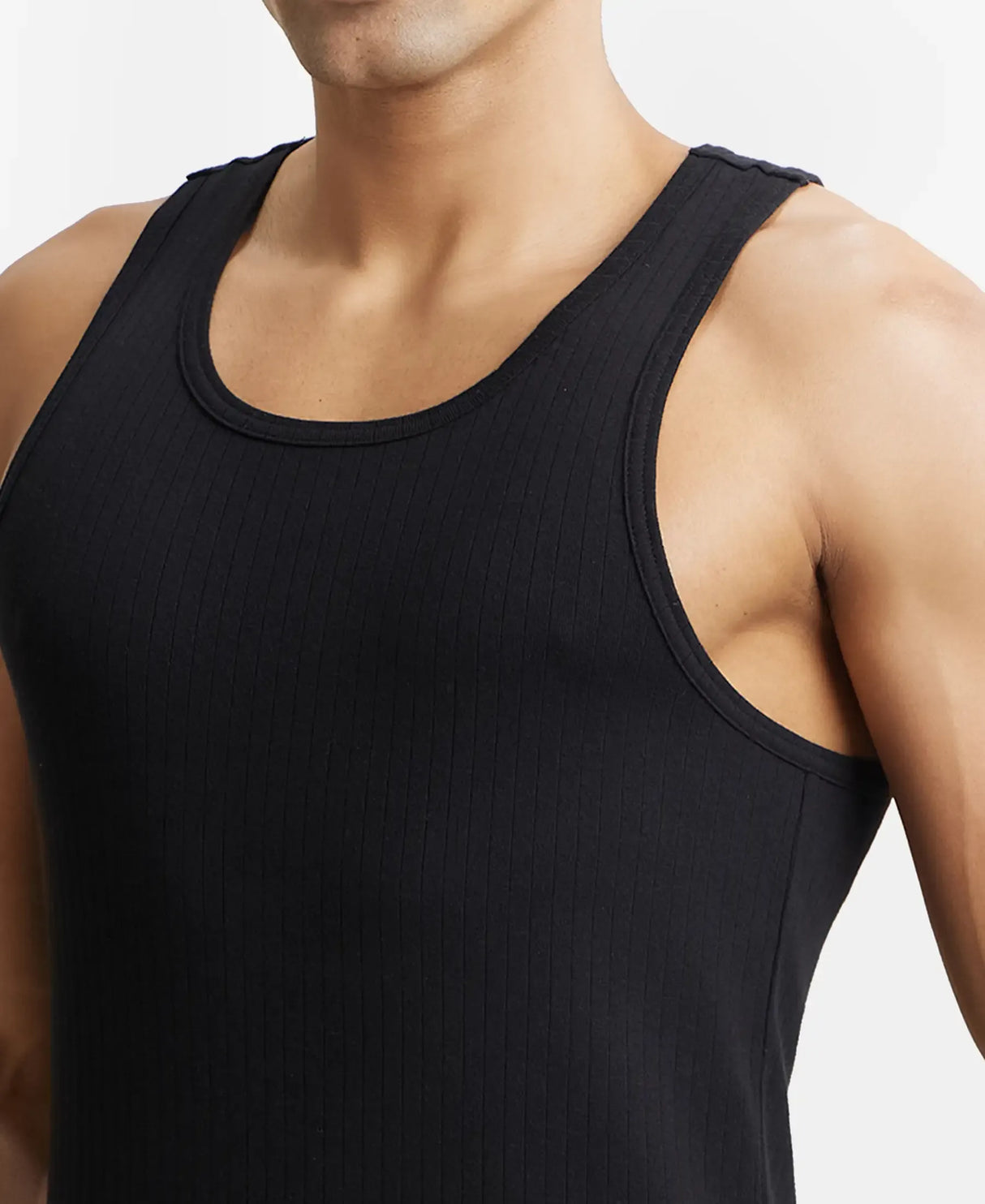 JOCKEY Super Combed Cotton Rib Round Neck with Racer Back Gym Vest #9922- Black