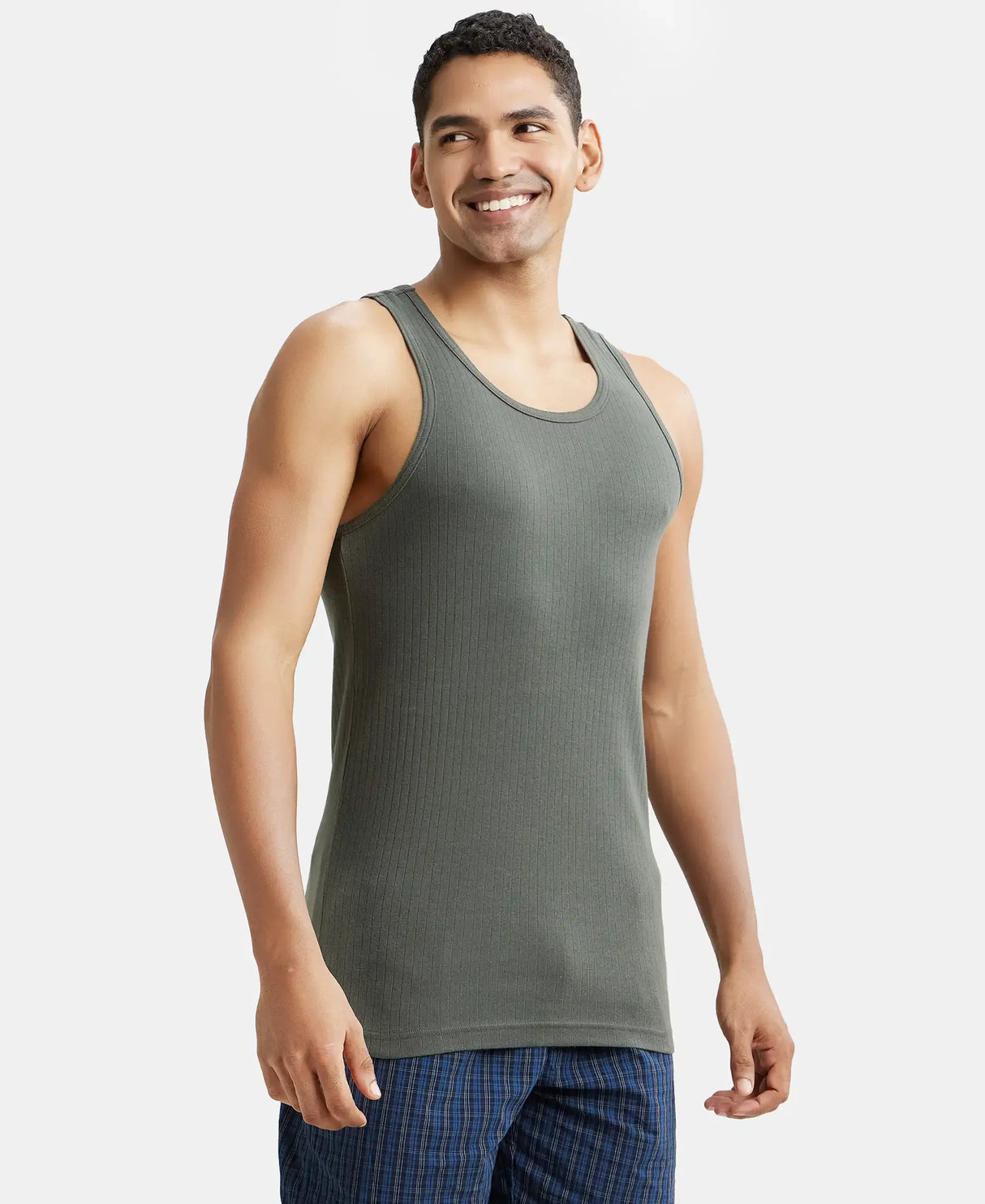 JOCKEY Super Combed Cotton Rib Round Neck with Racer Back Gym Vest #9922- Deep Olive