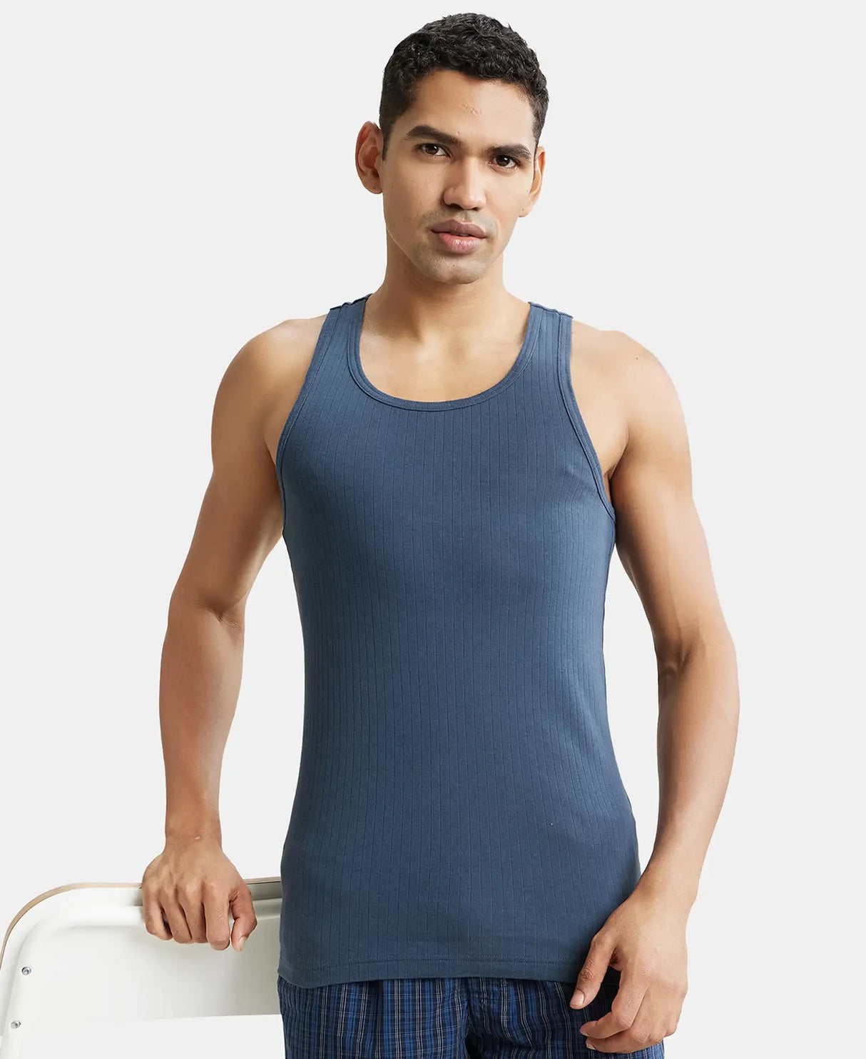 JOCKEY Super Combed Cotton Rib Round Neck with Racer Back Gym Vest #9922- Graphite