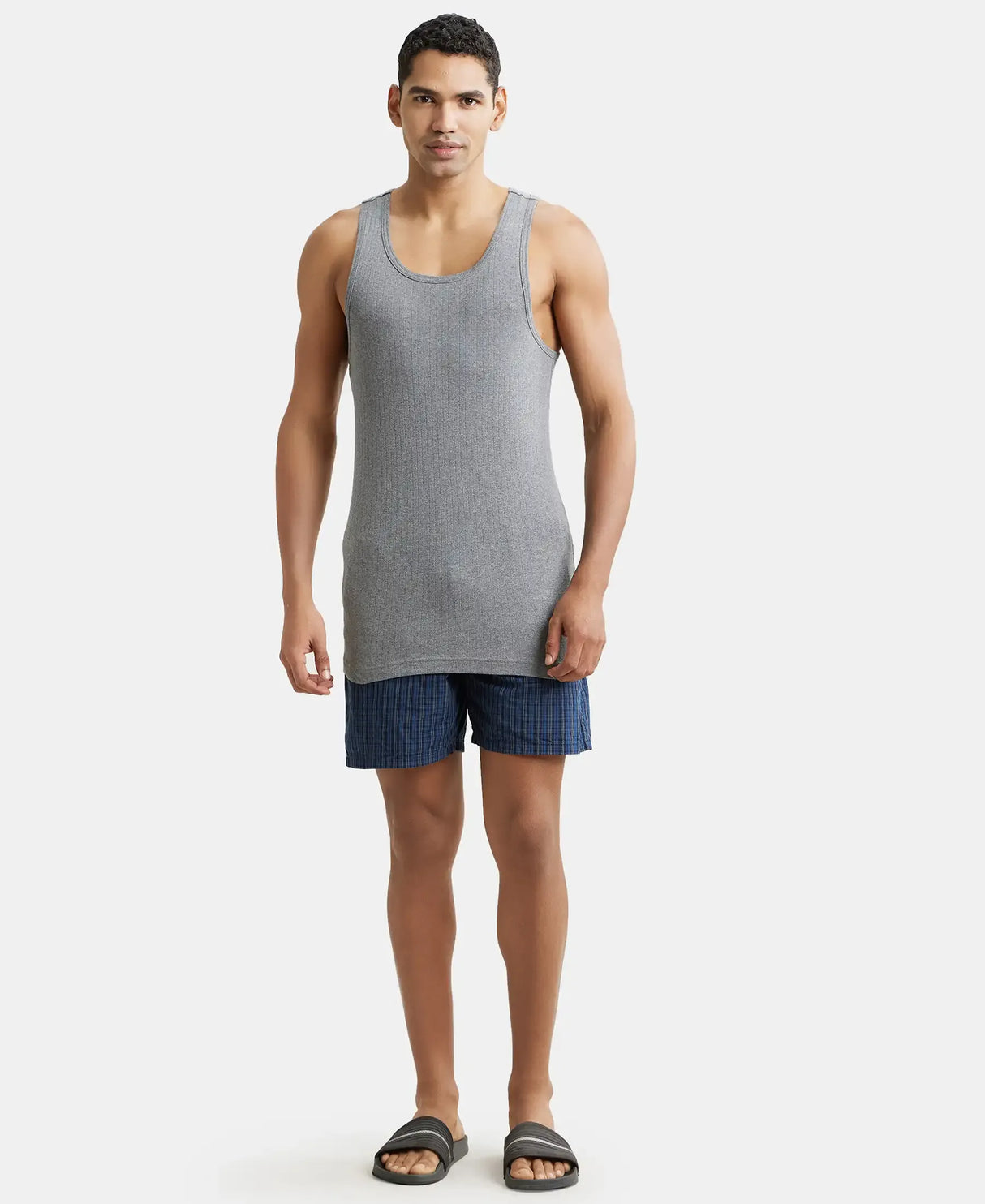 JOCKEY Super Combed Cotton Rib Round Neck with Racer Back Gym Vest #9922- Grey Melange