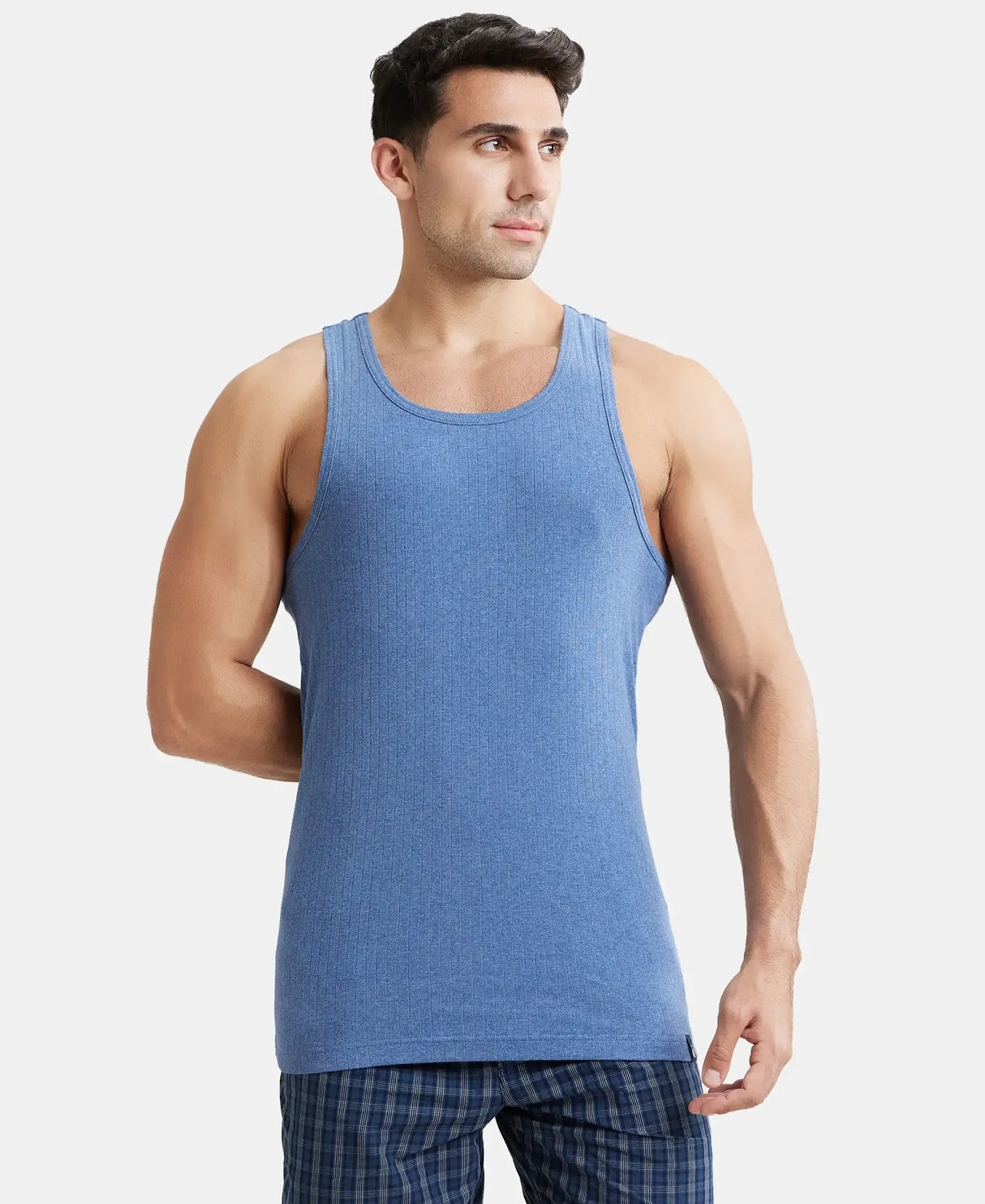 JOCKEY Super Combed Cotton Rib Round Neck with Racer Back Gym Vest #9922- Light Denim Melange