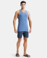 JOCKEY Super Combed Cotton Rib Round Neck with Racer Back Gym Vest #9922- Light Denim Melange