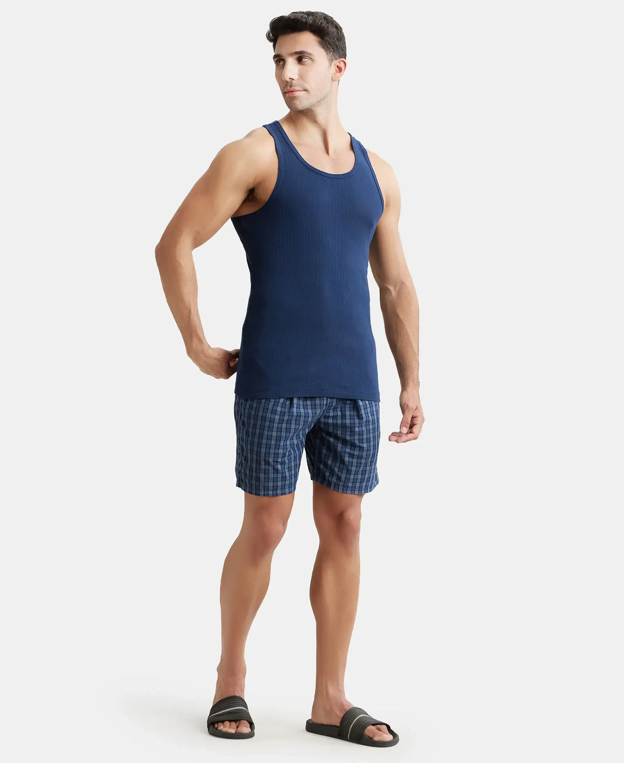 JOCKEY Super Combed Cotton Rib Round Neck with Racer Back Gym Vest #9922- Navy