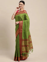 KALINI - Green & Red Checked Zari Silk Cotton Saree