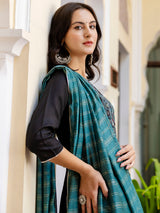 Cotton Embroidery Straight Kurti with Pant and Dupatta - Black