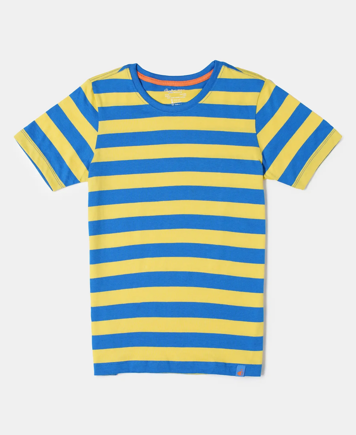 Boy's Super Combed Cotton Striped Half Sleeve T-Shirt #AB09 - Neon Blue & Maize Assorted