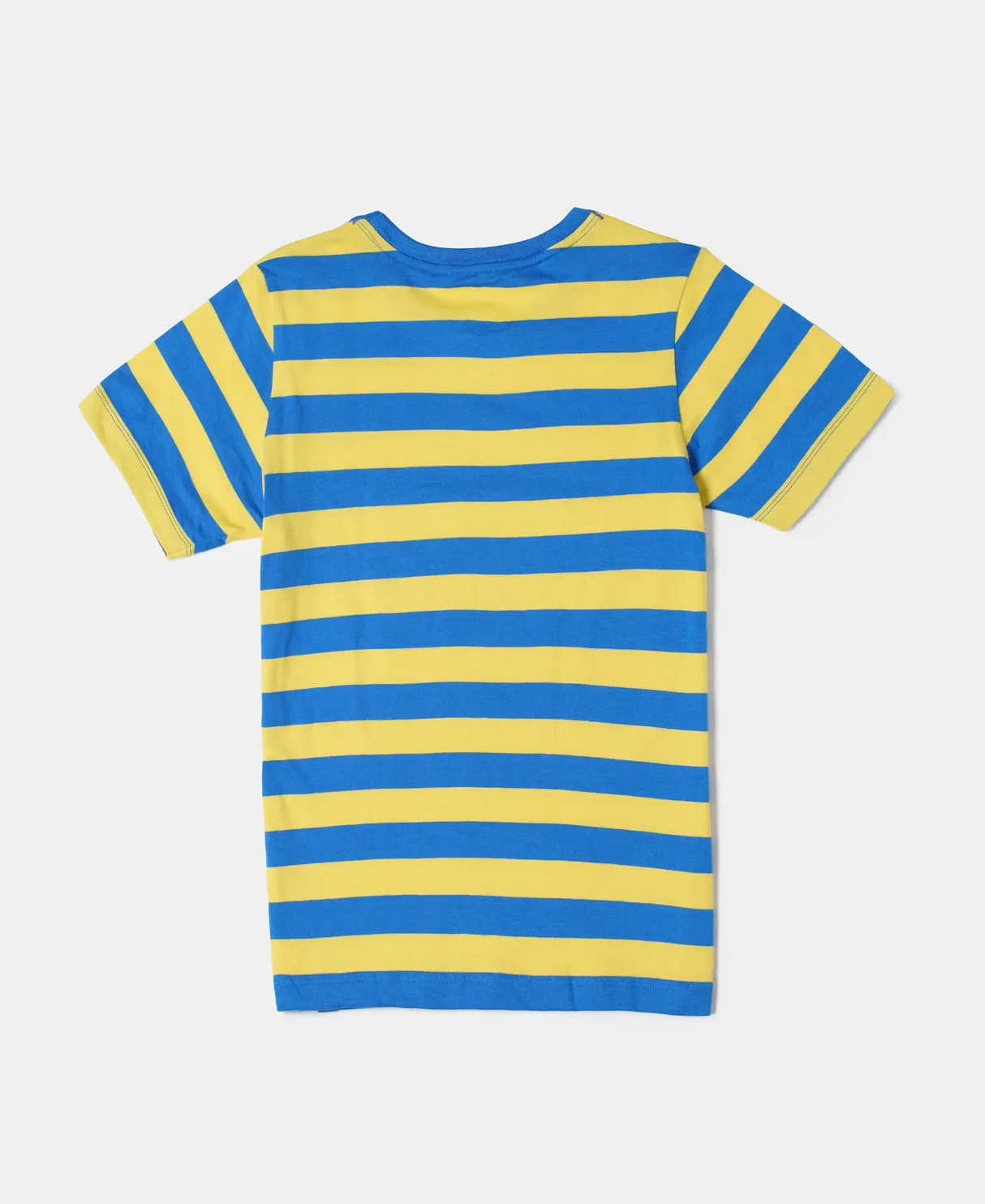 Boy's Super Combed Cotton Striped Half Sleeve T-Shirt #AB09 - Neon Blue & Maize Assorted