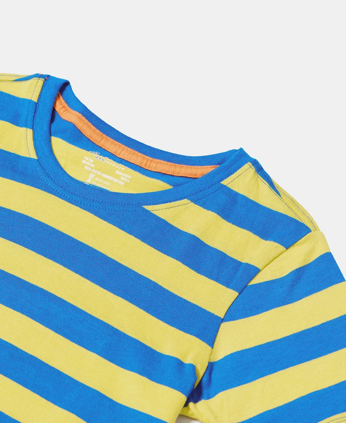 Boy's Super Combed Cotton Striped Half Sleeve T-Shirt #AB09 - Neon Blue & Maize Assorted