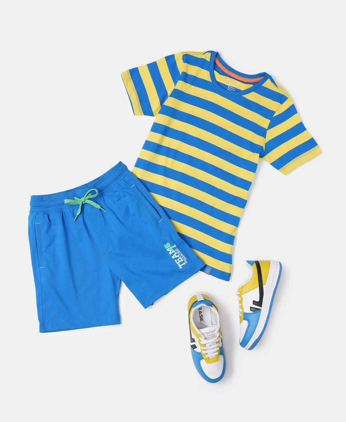 Boy's Super Combed Cotton Striped Half Sleeve T-Shirt #AB09 - Neon Blue & Maize Assorted