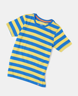 Boy's Super Combed Cotton Striped Half Sleeve T-Shirt #AB09 - Neon Blue & Maize Assorted