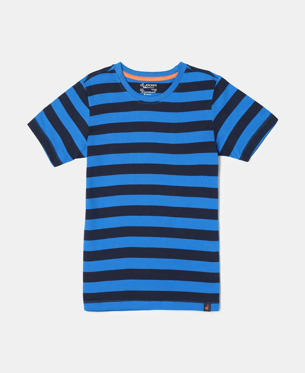 Boy's Super Combed Cotton Striped Half Sleeve T-Shirt #AB09 - Neon Blue & Navy