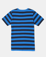 Boy's Super Combed Cotton Striped Half Sleeve T-Shirt #AB09 - Neon Blue & Navy