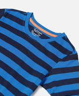 Boy's Super Combed Cotton Striped Half Sleeve T-Shirt #AB09 - Neon Blue & Navy