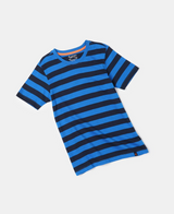 Boy's Super Combed Cotton Striped Half Sleeve T-Shirt #AB09 - Neon Blue & Navy