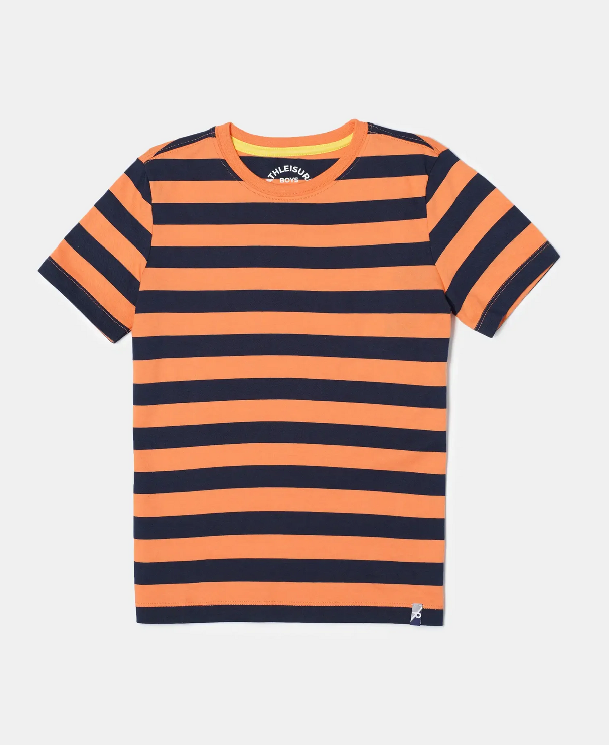 Boy's Super Combed Cotton Striped Half Sleeve T-Shirt #AB09 - Orange & Navy