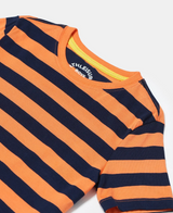 Boy's Super Combed Cotton Striped Half Sleeve T-Shirt #AB09 - Orange & Navy