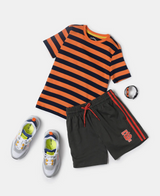 Boy's Super Combed Cotton Striped Half Sleeve T-Shirt #AB09 - Orange & Navy