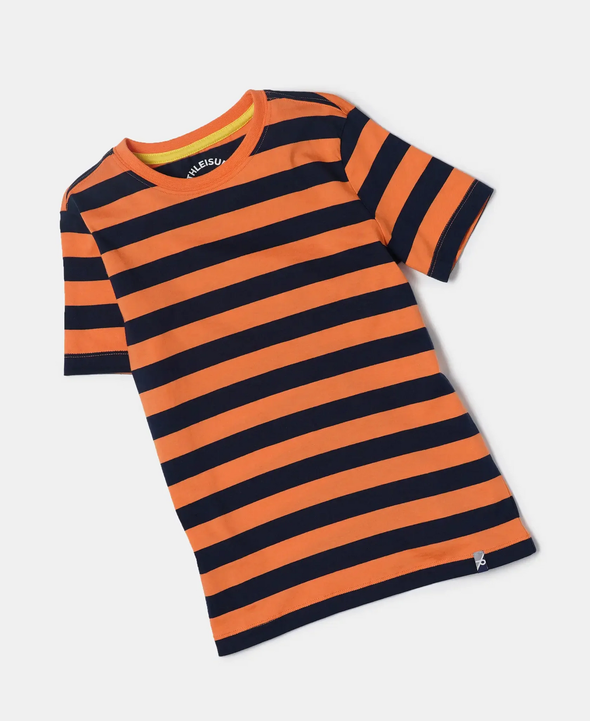 Boy's Super Combed Cotton Striped Half Sleeve T-Shirt #AB09 - Orange & Navy