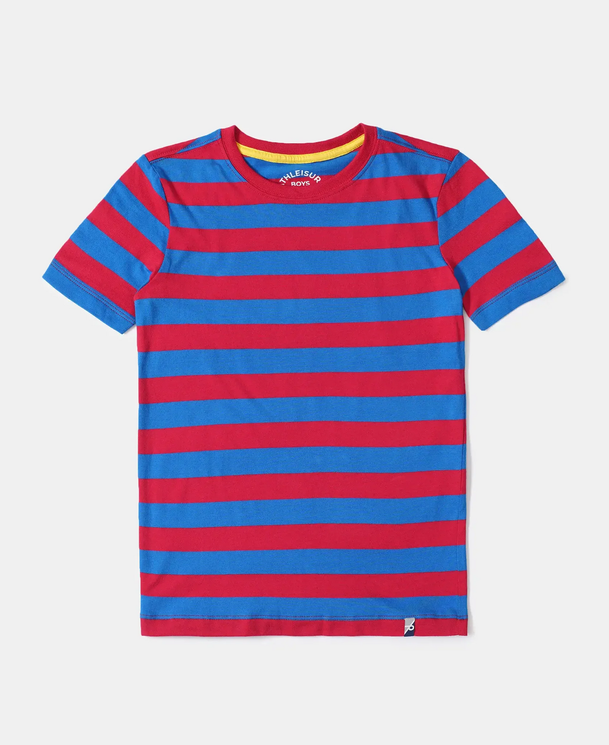 Boy's Super Combed Cotton Striped Half Sleeve T-Shirt #AB09 - Team Red & J Neon Blue Assorted