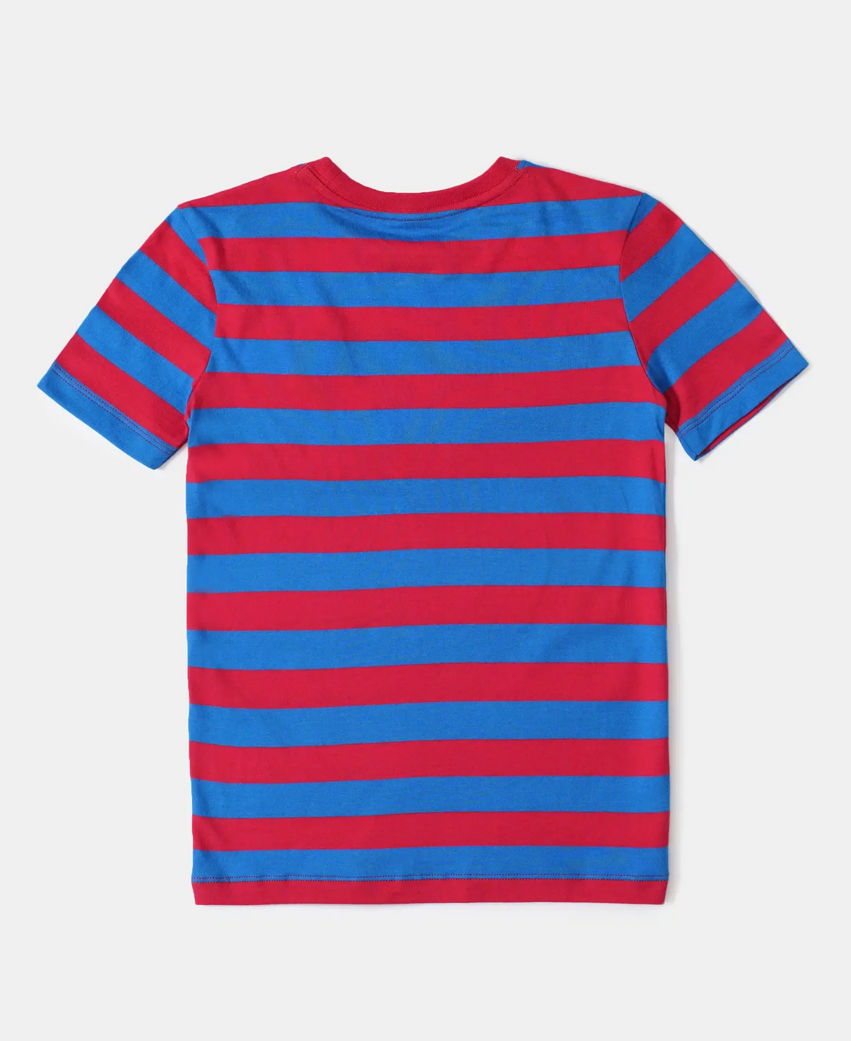 Boy's Super Combed Cotton Striped Half Sleeve T-Shirt #AB09 - Team Red & J Neon Blue Assorted