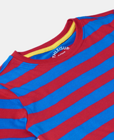 Boy's Super Combed Cotton Striped Half Sleeve T-Shirt #AB09 - Team Red & J Neon Blue Assorted