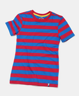 Boy's Super Combed Cotton Striped Half Sleeve T-Shirt #AB09 - Team Red & J Neon Blue Assorted