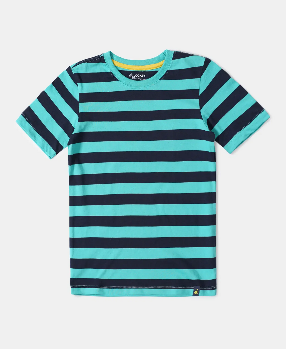 Boy's Super Combed Cotton Striped Half Sleeve T-Shirt #AB09 - Waterfall & Navy Assorted