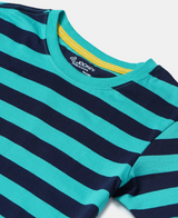 Boy's Super Combed Cotton Striped Half Sleeve T-Shirt #AB09 - Waterfall & Navy Assorted