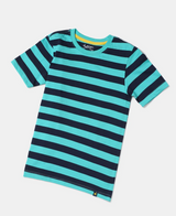 Boy's Super Combed Cotton Striped Half Sleeve T-Shirt #AB09 - Waterfall & Navy Assorted