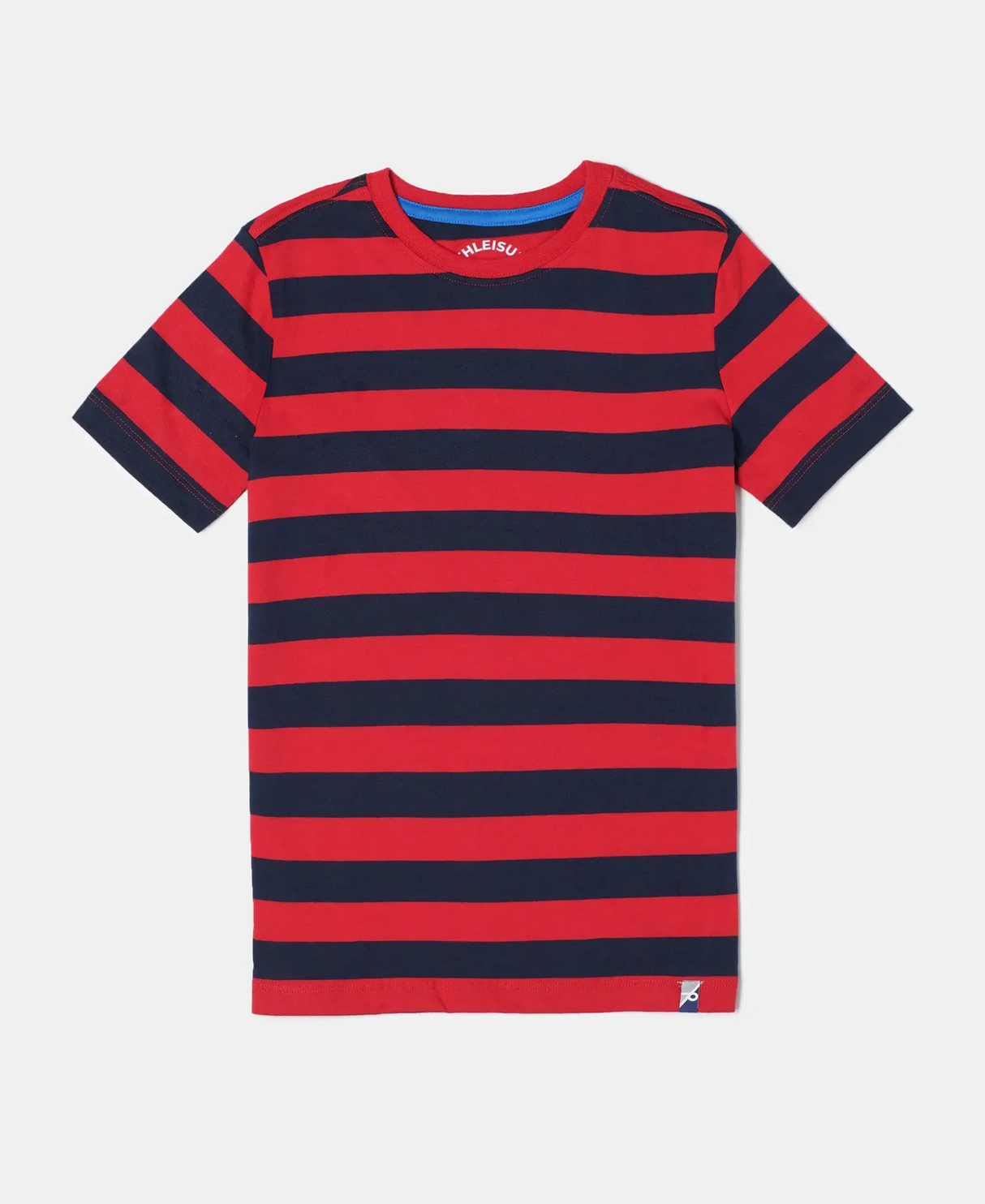 Boy's Super Combed Cotton Striped Half Sleeve T-Shirt #AB09 - Wordly Red & Navy Assorted