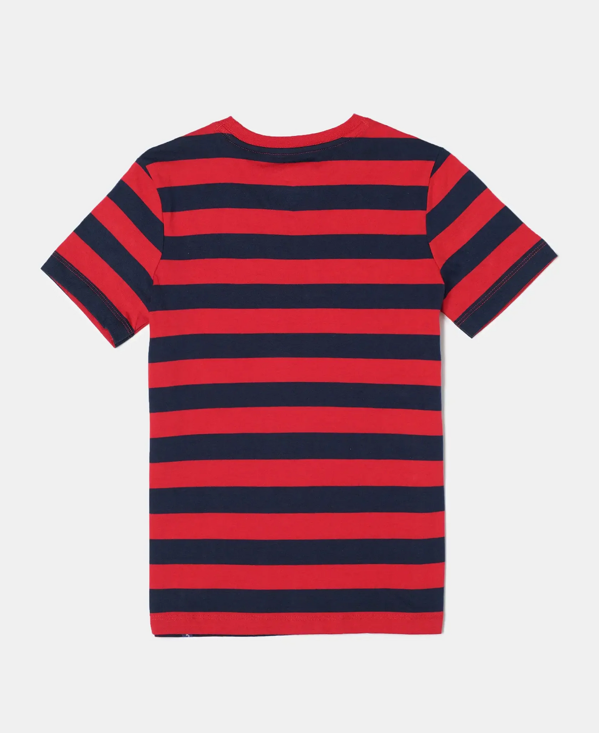 Boy's Super Combed Cotton Striped Half Sleeve T-Shirt #AB09 - Wordly Red & Navy Assorted