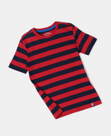 Boy's Super Combed Cotton Striped Half Sleeve T-Shirt #AB09 - Wordly Red & Navy Assorted