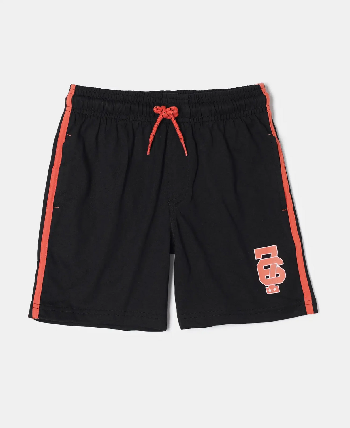 Boy's Super Combed Cotton Rich Graphic Printed Shorts with Contrast Side Taping #AB11 - Black