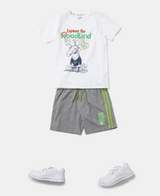 Boy's Super Combed Cotton Rich Graphic Printed Shorts with Contrast Side Taping #AB11 - Grey Melange