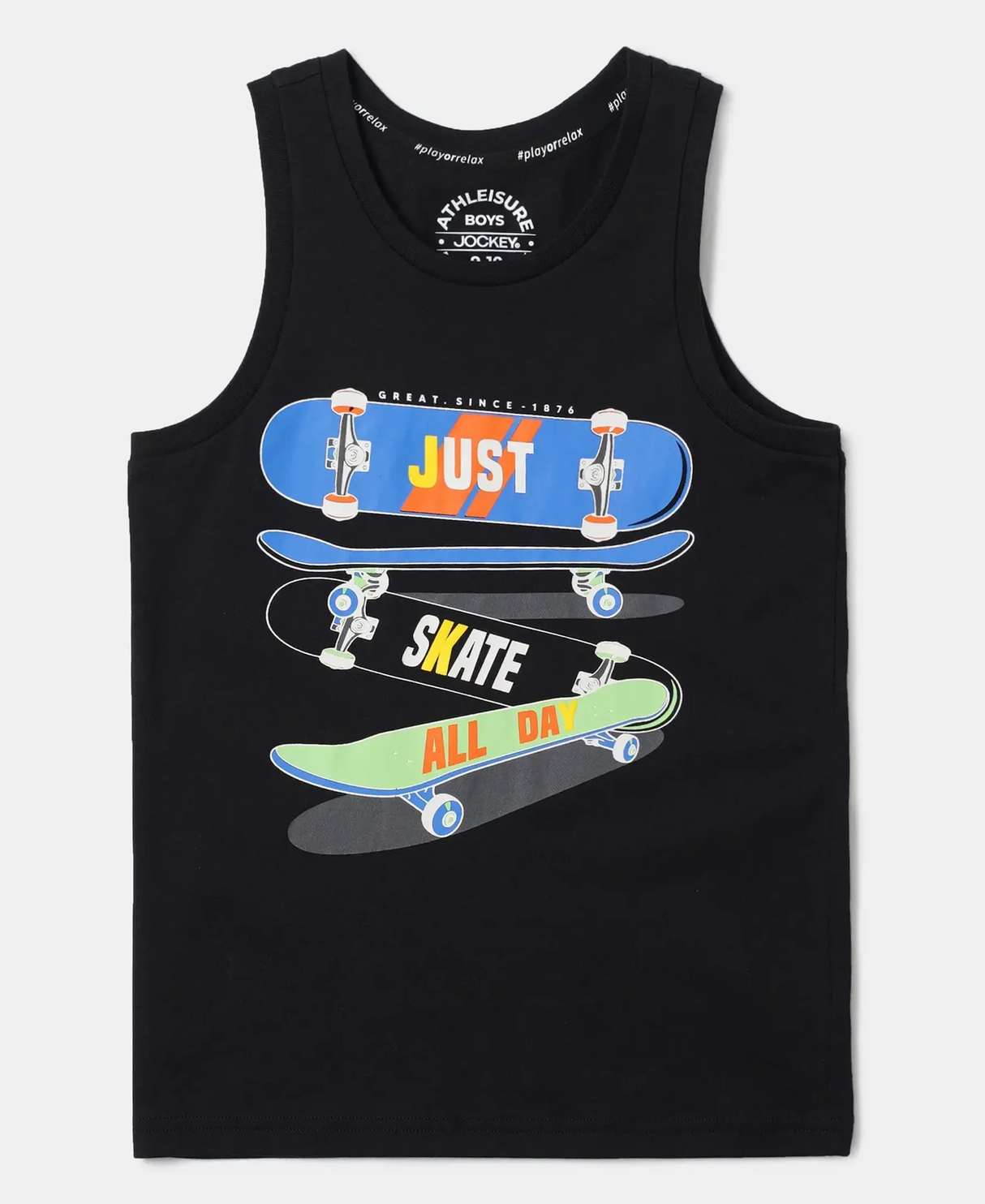 Boy's Super Combed Cotton Graphic Printed Tank Top #AB14 - Black